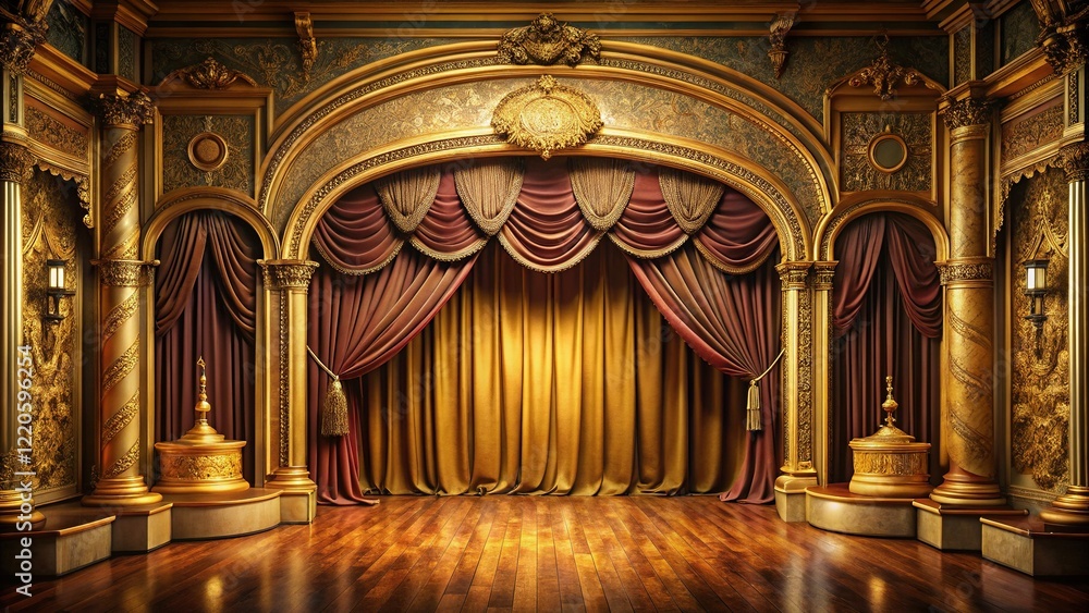 Obraz premium Velvet drapes shroud an empty regal stage.