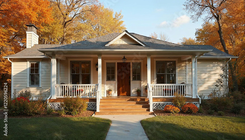 Foto Charming Craftsman Bungalow Home in Autumn Setting