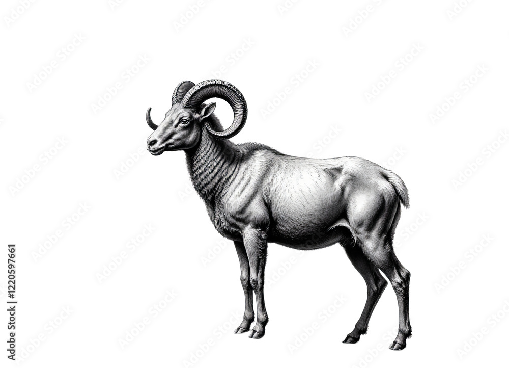 Obraz premium Monochrome illustration of a ram with transparent background
