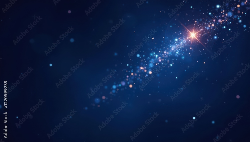 Obraz premium Dark blue background, glittering stars, single shooting star , card, winter, season