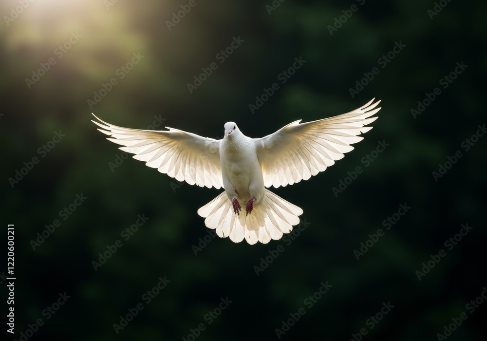 Obraz premium A beautiful white pigeon flying against a sky background