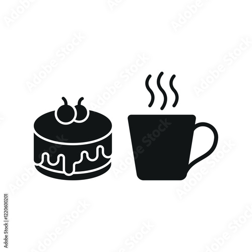Coffee glass drink and cheesecake food icon illustrated in a vibrant and playful cartoon style, bursting with cheerful colors and dynamic details, ideal for casual dining, fun branding, and creative d