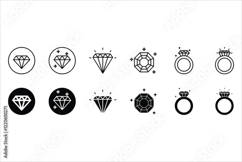Diamond and diamond ring icon vector for web and mobile applications. diamond gem signs and symbols. Different set of brilliant icons. Diamond icons set Isolated on white