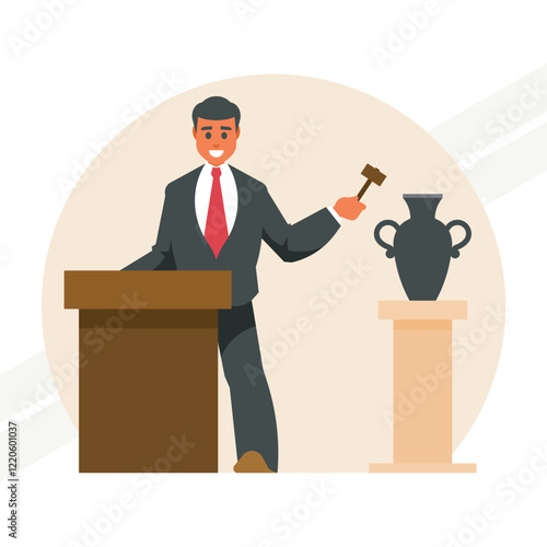 An illustration representing the concept of auction bidding and sales