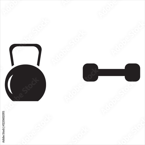 Dumbbells, kettlebells and barbells for sports icon set. Vector image.