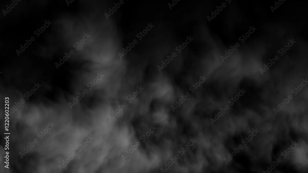 Realistic smoke cloud fog overlay. White smoke fast moving on a black background