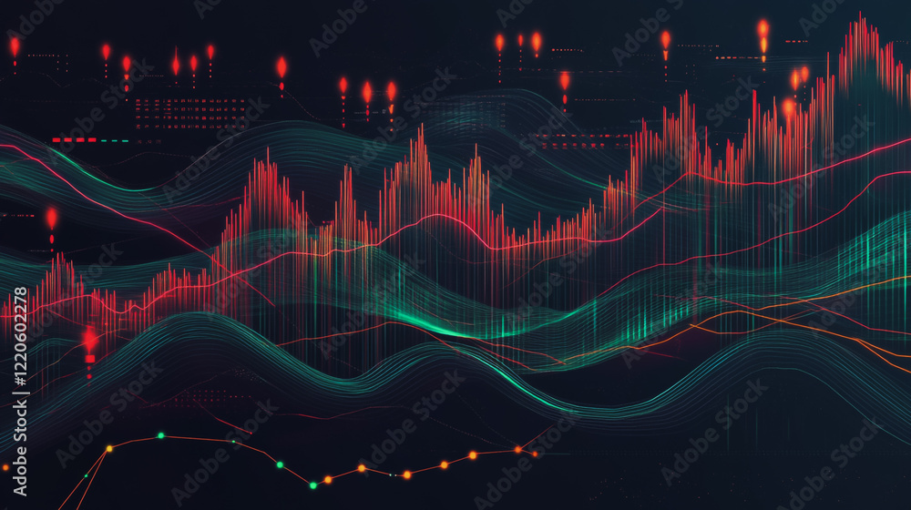 Naklejka premium Abstract dark blue background with Colorful charts and graphs with statistics to innovative analyze business potential and forecast future development of companies growth.