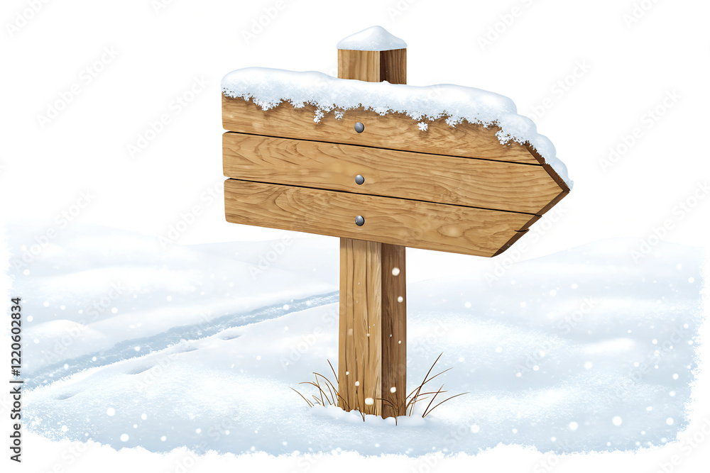 Naklejka premium Wooden snow-covered sign isolated on transparent or white background