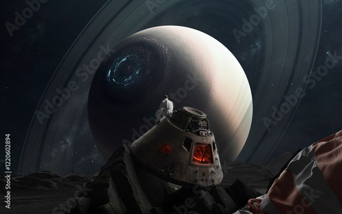 Obraz na płótnie 3D illustration of astronaut on another planet in space. High quality digital cosmic sci-fi art in 5K - realistic visualization w salonie