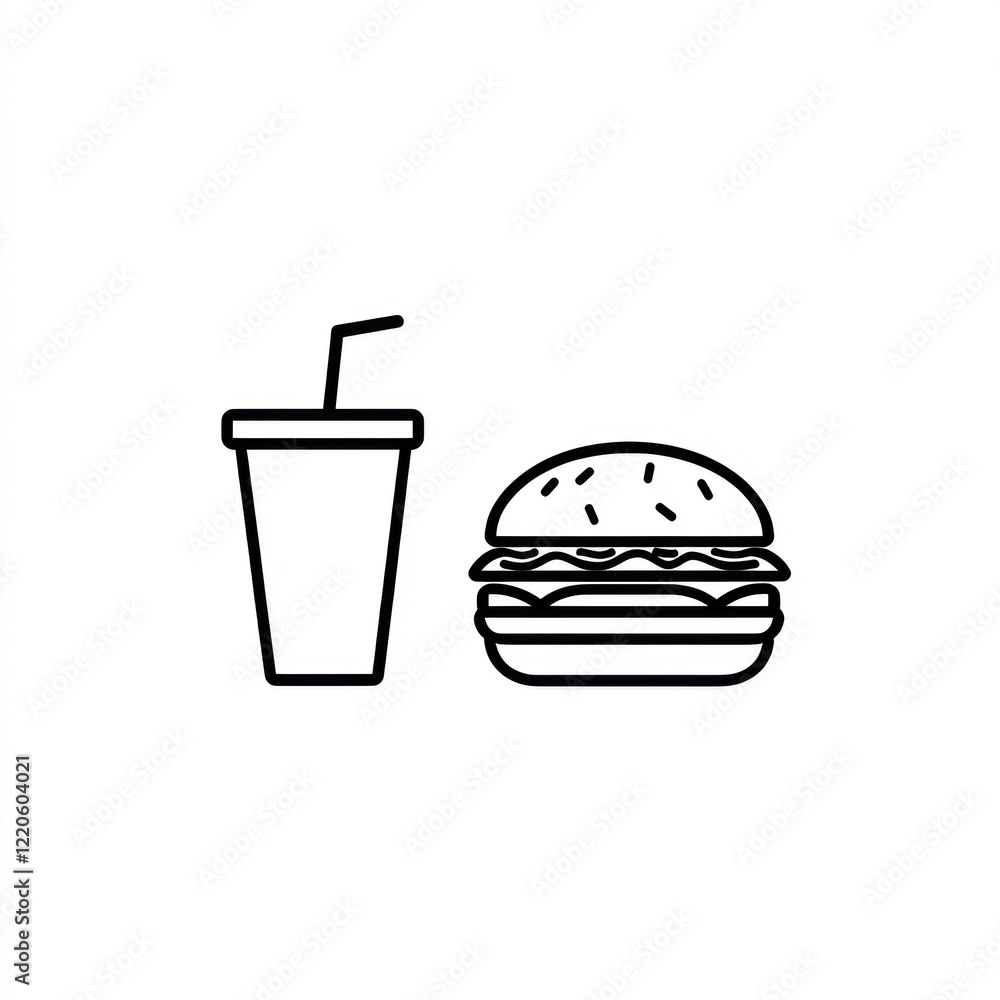 Fast food combo with burger and drink icon for menu or advertisement use Fast food combo with burger and drink icon for menu or advertisement use