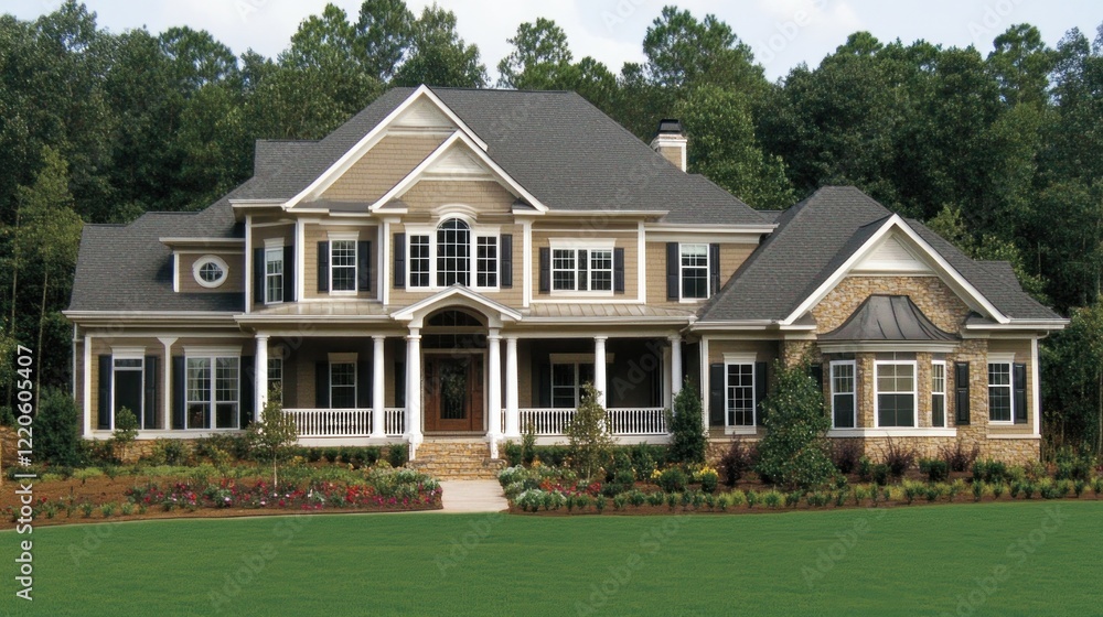 Obraz premium Suburban Dream Home: A Majestic Two-Story House