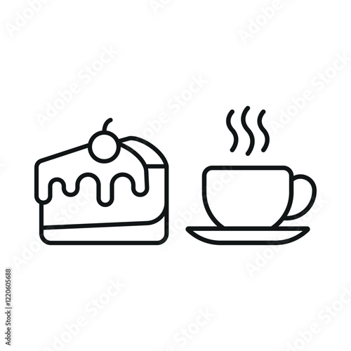 Coffee glass drink and cheesecake food icon illustrated in a vibrant and playful cartoon style, bursting with cheerful colors and dynamic details, ideal for casual dining, fun branding, and creative d