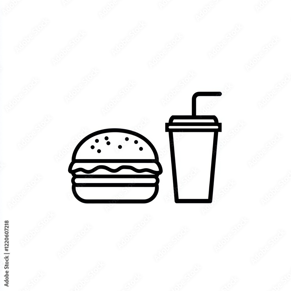 Fast food icon of burger and drink, isolated, for restaurants and menus design Fast food icon of burger and drink, isolated, for restaurants and menus design
