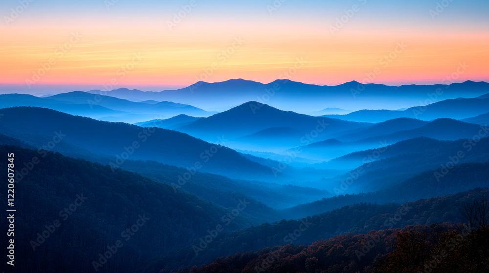 A majestic mountain range at sunrise. A majestic mountain range at sunrise.