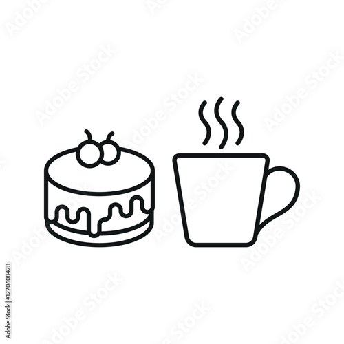 Coffee glass drink and cheesecake food icon illustrated in a vibrant and playful cartoon style, bursting with cheerful colors and dynamic details, ideal for casual dining, fun branding, and creative d
