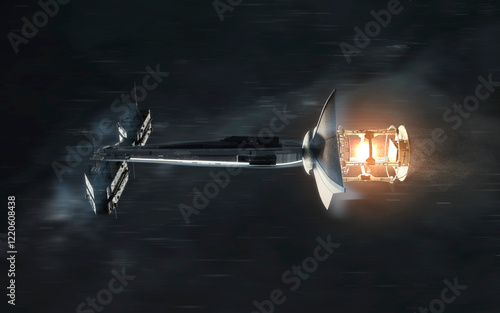 Obraz na płótnie 3D illustration of futuristic spaceship in deep space. High quality render, digital cosmic sci-fi art in 5K - realistic visualization w salonie