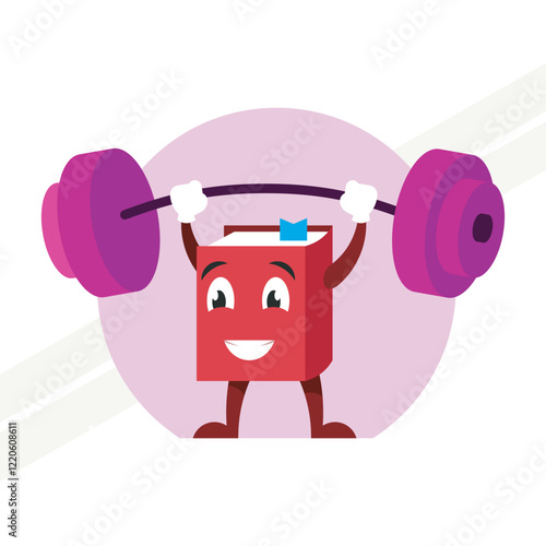 A book character doing a barbell exercise representing strength and knowledge