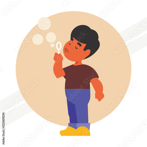 A boy blowing bubbles representing playfulness and joy