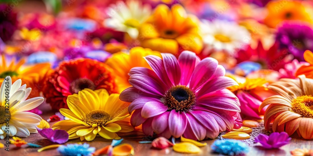 Fototapeta premium Assorted Colorful Flower Petals Scattered, High-Resolution Stock Photo