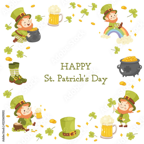 St. patrick's day, background, leprechaun frame, pot of gold, clover