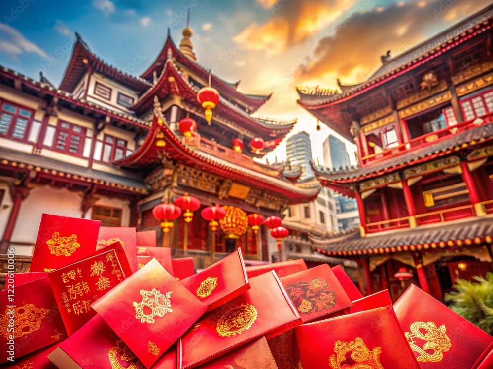 Obraz premium Auspicious Red Envelopes & Traditional Chinese Architecture