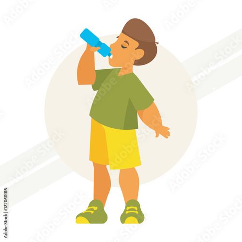 A boy drinking cool water representing refreshment and hydration