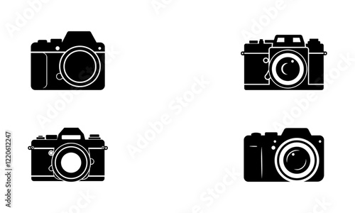 Camera Silhouette Set In Black And White