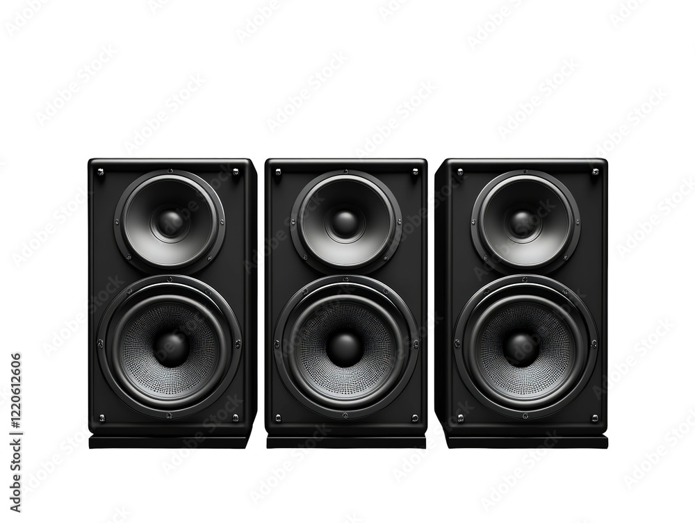 Isolated Three Black Audio Speakers Isolated Three Black Audio Speakers