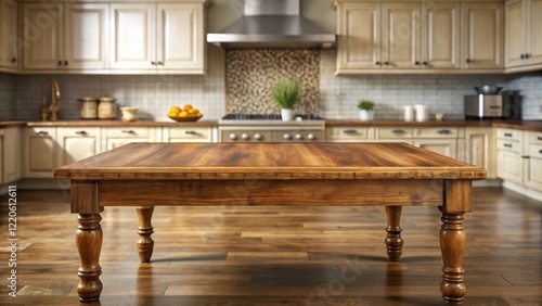 Wallpaper Mural Wood table in Indian kitchen from front angle, traditional design, wood finish Torontodigital.ca