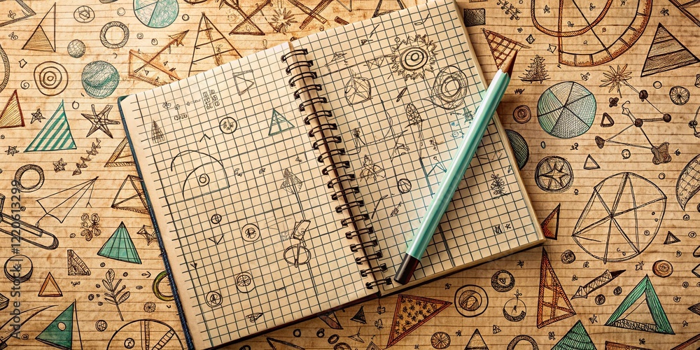 Fototapeta premium Back to School Math Doodle Double Exposure Pattern: Algebra Notebook Background