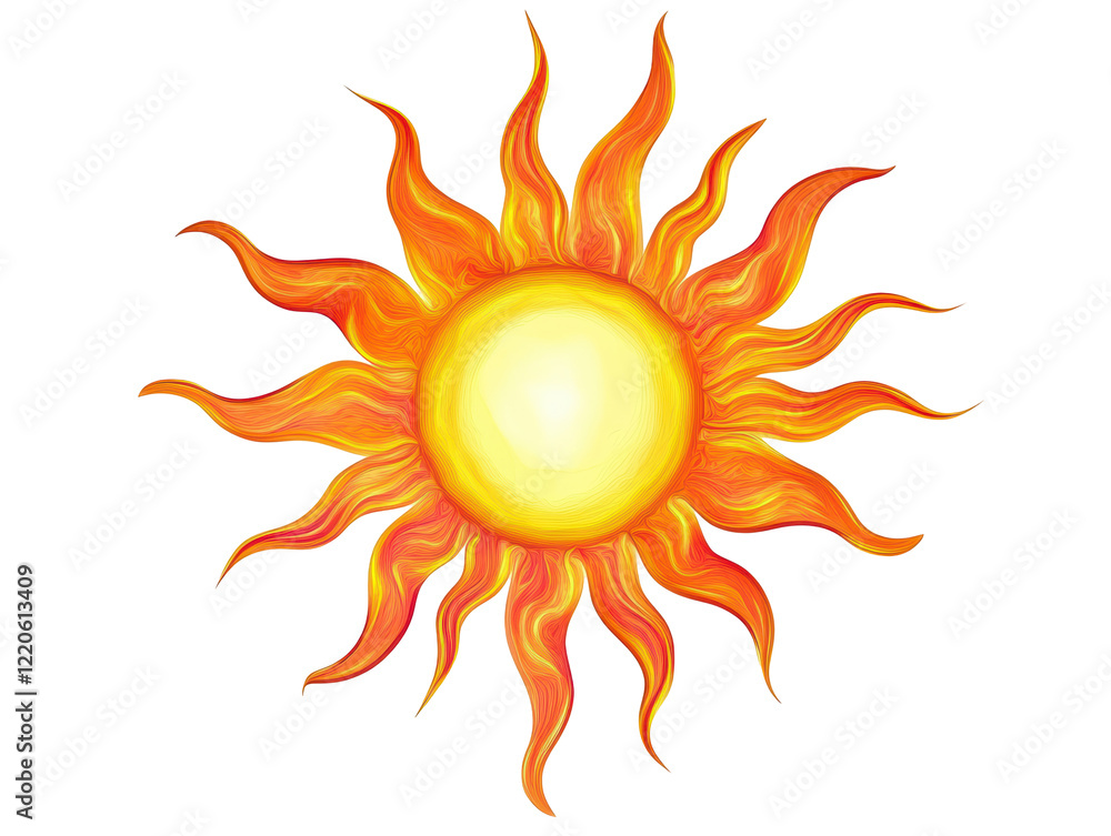 Isolated Stylized Sun with Orange Rays Isolated Stylized Sun with Orange Rays