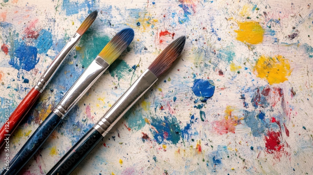 Fototapeta premium Vibrant Paint Strokes and Brushes on Artistic Background