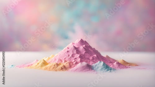Wallpaper Mural Pastel-colored powder arranged in a miniature mountain range against a soft, blurred background. Torontodigital.ca