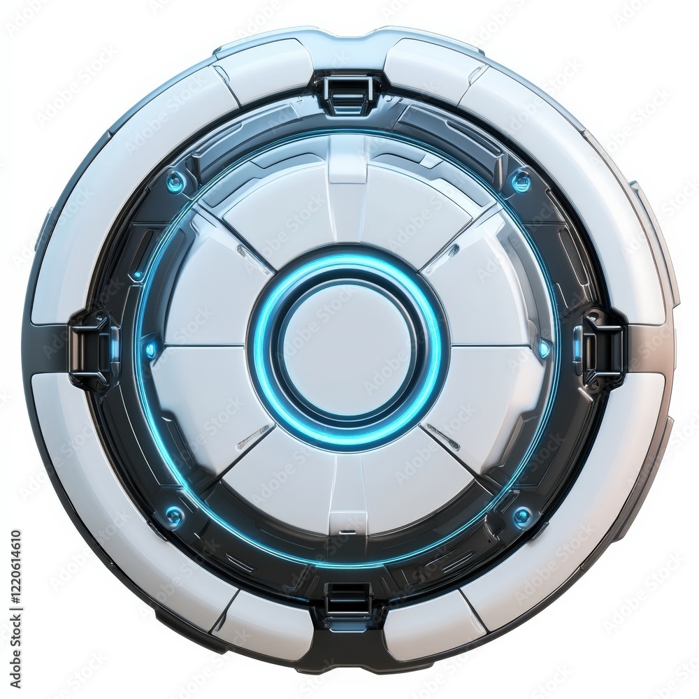 Naklejka premium Futuristic Energy Device Sci-Fi Lab Digital Art High-Tech Environment Close-Up View Innovative Concept