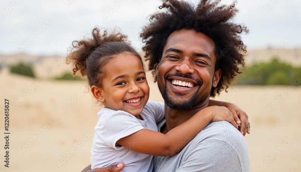 Joyful father hugging daughter in sunny outdoor setting, family love Joyful father hugging daughter in sunny outdoor setting, family love