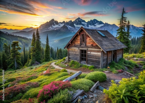 Abandoned cabin on Mazama Ridge, Rainier National Park: a Pacific Northwest wilderness photography adventure. photo