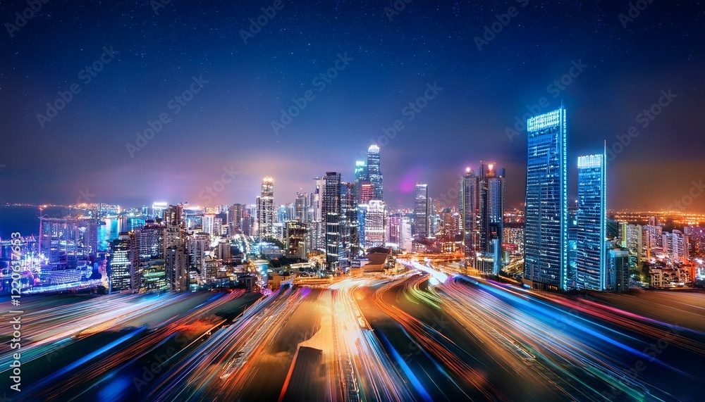 Obraz premium Modern Metropolis: A Tower Above the City Lights