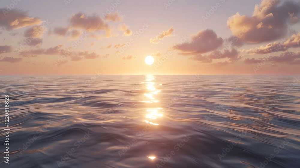 Obraz premium A tranquil ocean sunset with pink clouds.