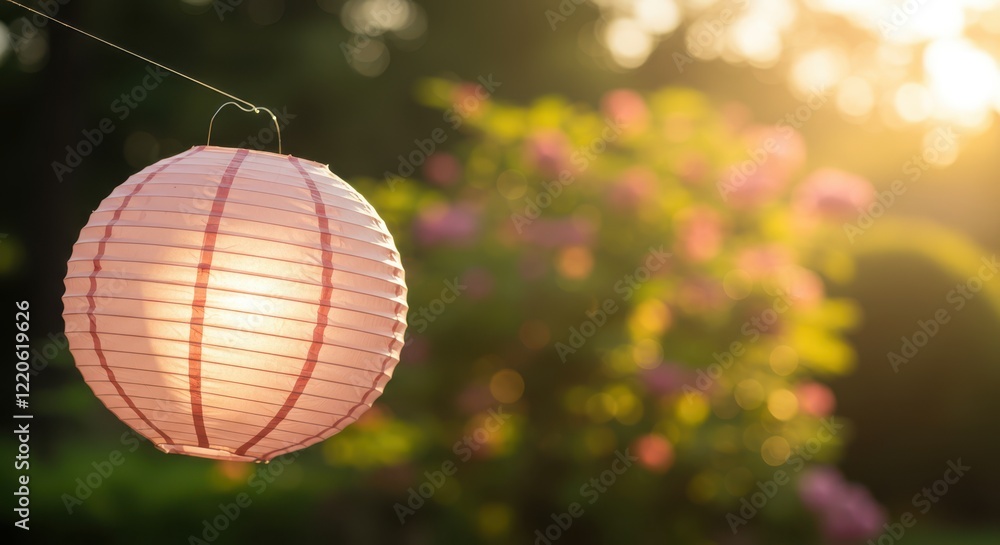 Fototapeta premium Peach lantern flowers glowing in the golden hour light