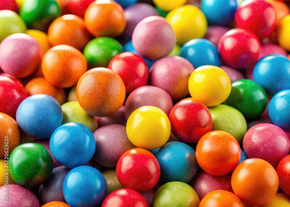 Close-up of vibrant, colorful candy balls; a sweet and gummy dessert delight. Close-up of vibrant, colorful candy balls; a sweet and gummy dessert delight.