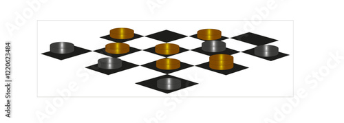 Pièces de jeu de dames sur échiquier en perspective