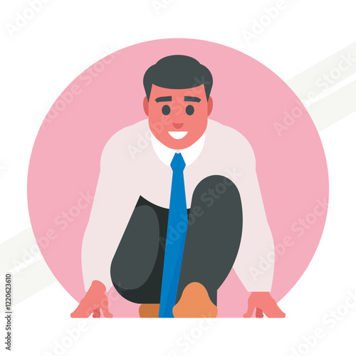 A businessman in a starting position representing readiness and ambition