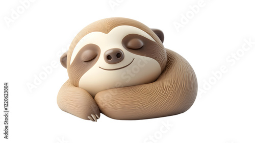 Cute Sleeping Sloth Figurine Resting on Tree Branch in Peaceful Nature isolated on transparent or white background, Png
