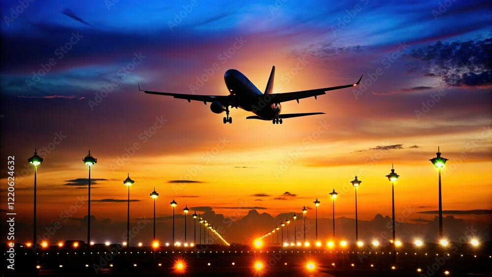 Minimalist Silhouette: Plane Taking Off at Jakarta Airport Minimalist Silhouette: Plane Taking Off at Jakarta Airport