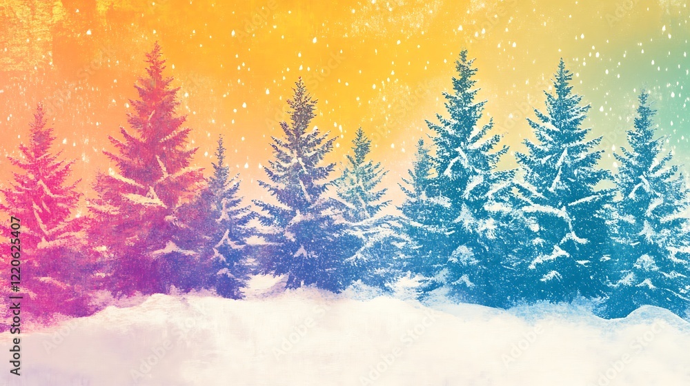 Obraz premium Colorful snowy forest winter wonderland