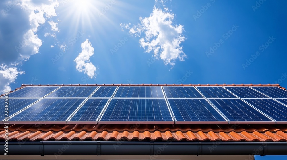 Modern house with solar panels on the roof Modern house with solar panels on the roof