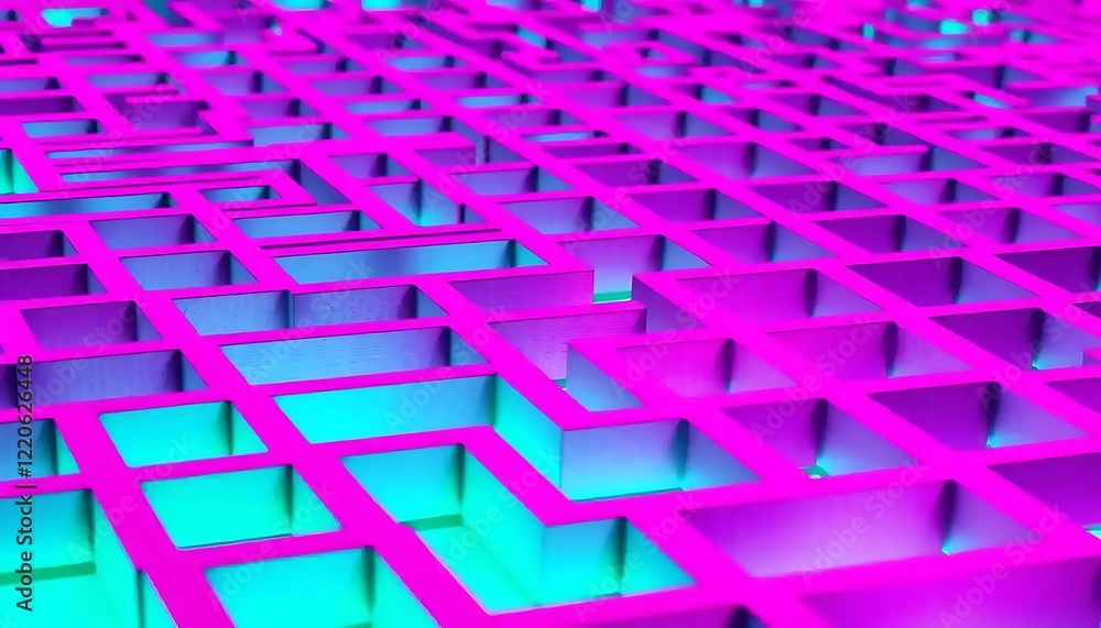 Abstract Neon Pink and Blue Maze Pattern Abstract Neon Pink and Blue Maze Pattern