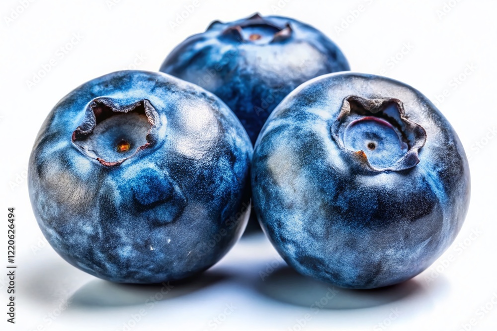Bruised Blueberries, Wrinkled Surface, Isolated White Background Stock Photo