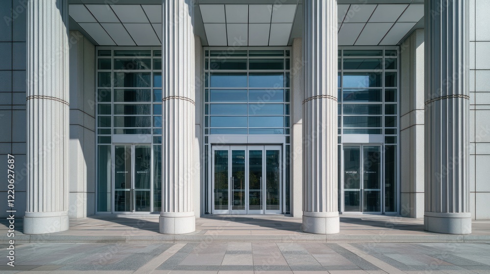 Modern Building Entrance with Classical Columns Modern Building Entrance with Classical Columns