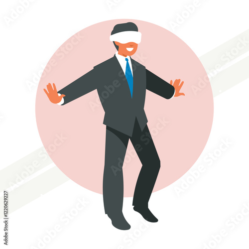 A businessman with bandaged eyes representing blindness to risks and challenges